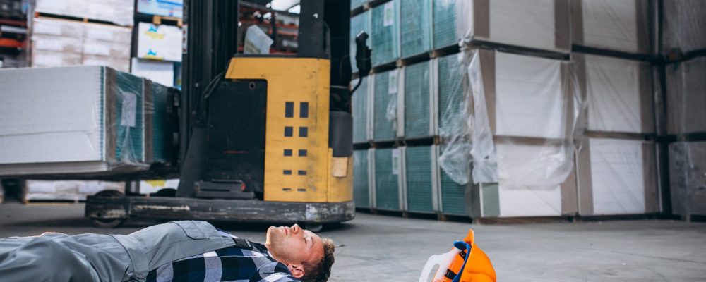 An accident at a warehouse, man on floor An accident at a warehouse, man on floor